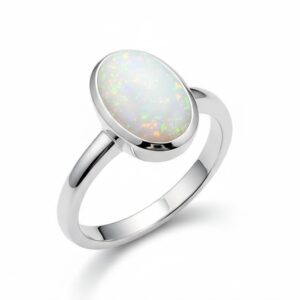 6.15 Ct Australian Opal Ring, 925 Sterling Silver Bezel Set Ring