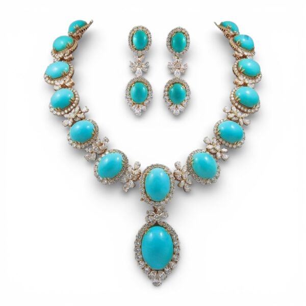 Elegant Turquoise & CZ Statement Necklace Set