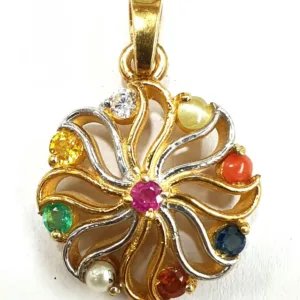 Navratna Flower 925 Sterling Silver Gold Plated Pendant