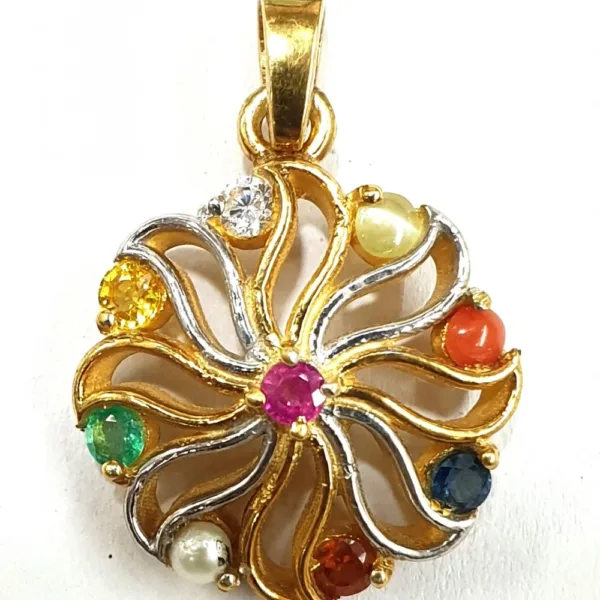 Navratna Flower 925 Sterling Silver Gold Plated Pendant