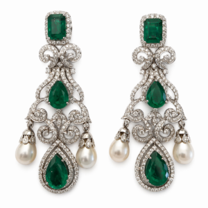 Luxury Emerald Green CZ & Pearl Drop Dangle Earrings