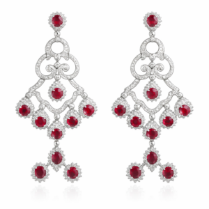 Ruby CZ Chandelier 925 Silver Dangle Earrings