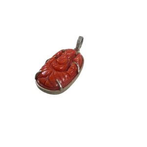 Red Coral Ganesh Pendant Carved Vintage Silver Tone Charm