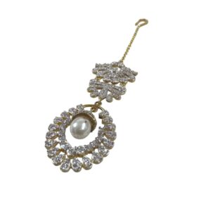 Vintage CZ Pearl Drop Gold Tone Maang Tikka