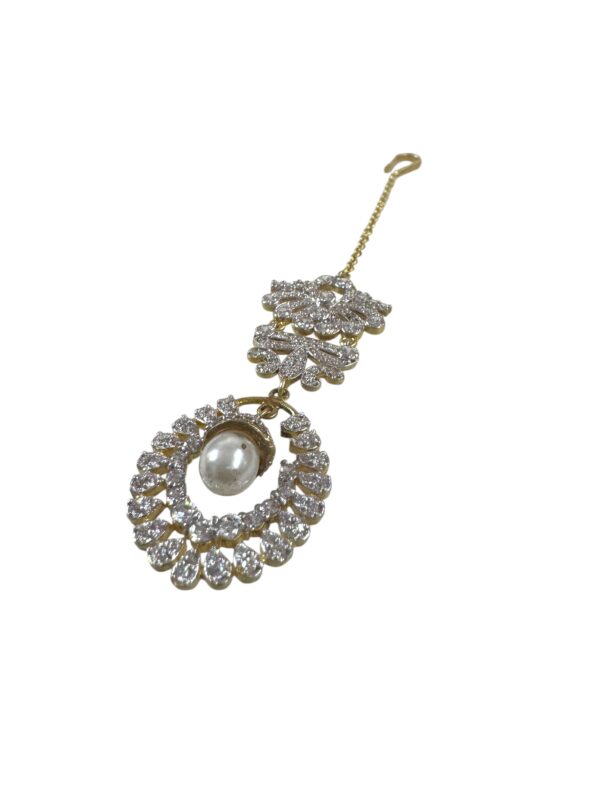 Vintage CZ Pearl Drop Gold Tone Maang Tikka