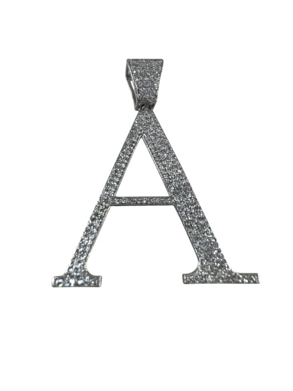Letter A Pendant CZ Pave Silver Tone Necklace Charm