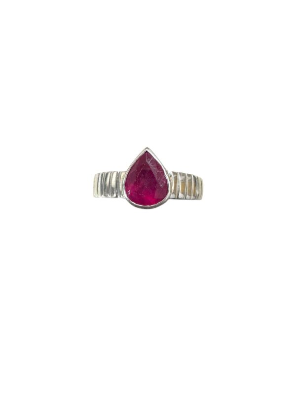 Natural Ruby Pear Cut 925 Sterling Silver Ring
