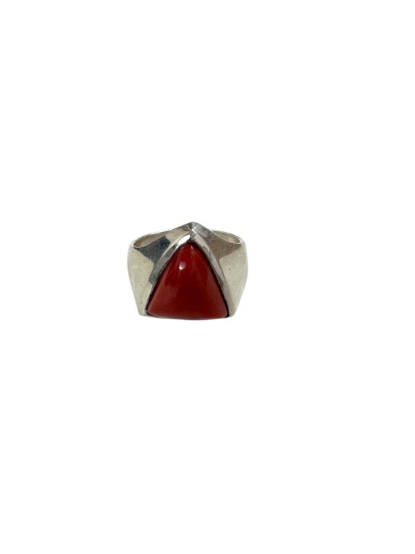 Red Coral Ring Triangle Vintage Sterling Silver Ring