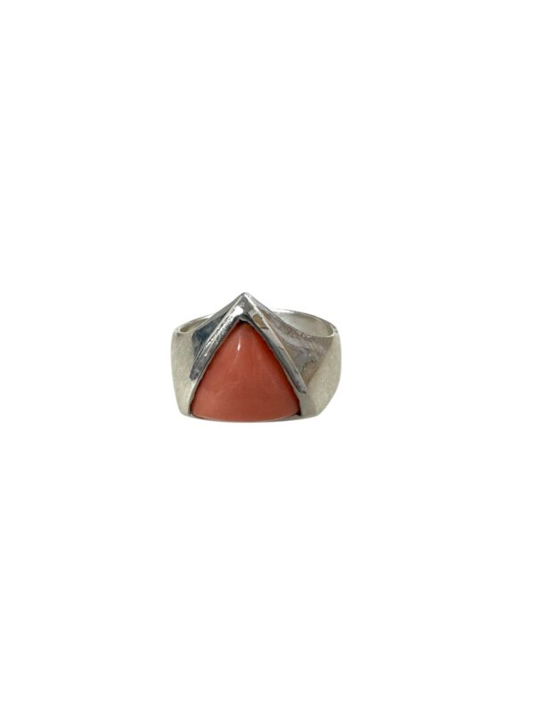 Peach Coral Triangle Stone Vintage Sterling Silver Ring