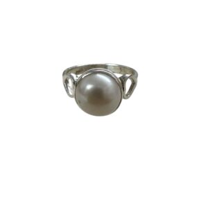 Large Pearl Cabochon Statement Vintage Sterling Silver Ring
