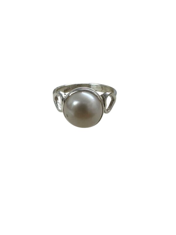 Large Pearl Cabochon Statement Vintage Sterling Silver Ring