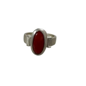 Red Coral Oval Cabochon Vintage Sterling Silver Ring