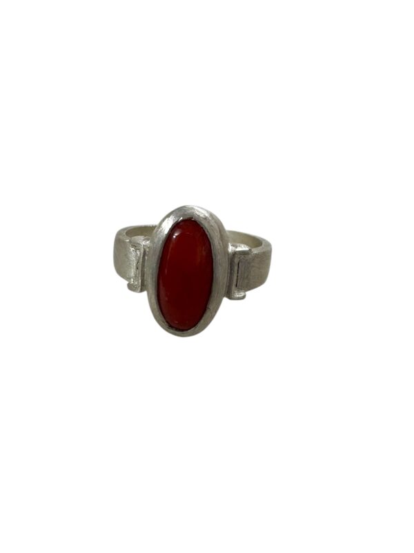 Red Coral Oval Cabochon Vintage Sterling Silver Ring
