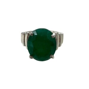 Natural Emerald Oval Faceted Vintage Sterling Silver Ring