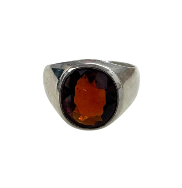 Hessonite Garnet Oval Faceted Vintage Sterling Silver Ring