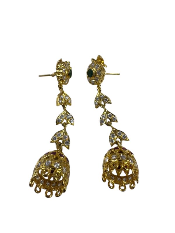 Jhumka Earrings Natural Emerald CZ Bridal Ethnic Dangle