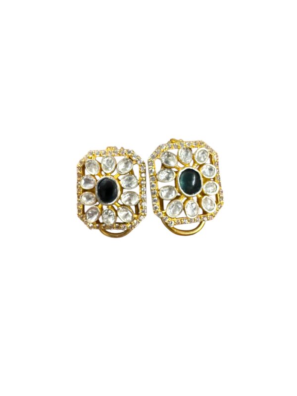 Emerald Stud Earrings CZ Halo Floral Cluster Vintage Style