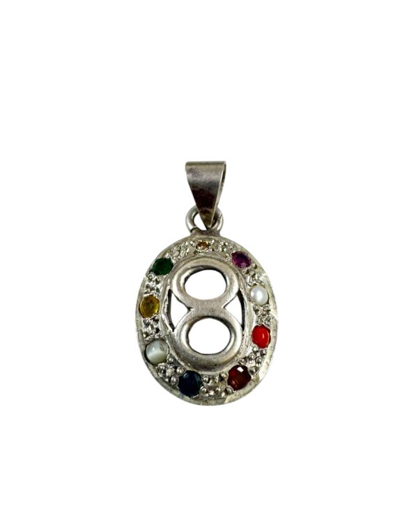 Navratna 8 Number Pendant Sterling Silver Multi Gemstone