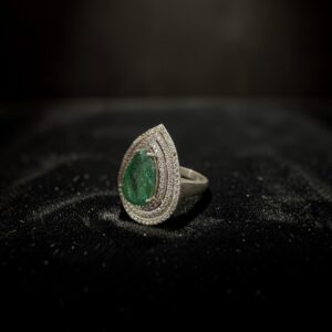 Natural Emerald Pear Cut 925 Sterling Silver Ring