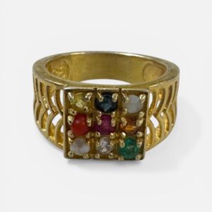 Multi Gemstone Cluster Navratna Vintage Style Ring