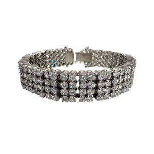 Vintage CZ Tennis Wide Multi Row Silver Bracelet