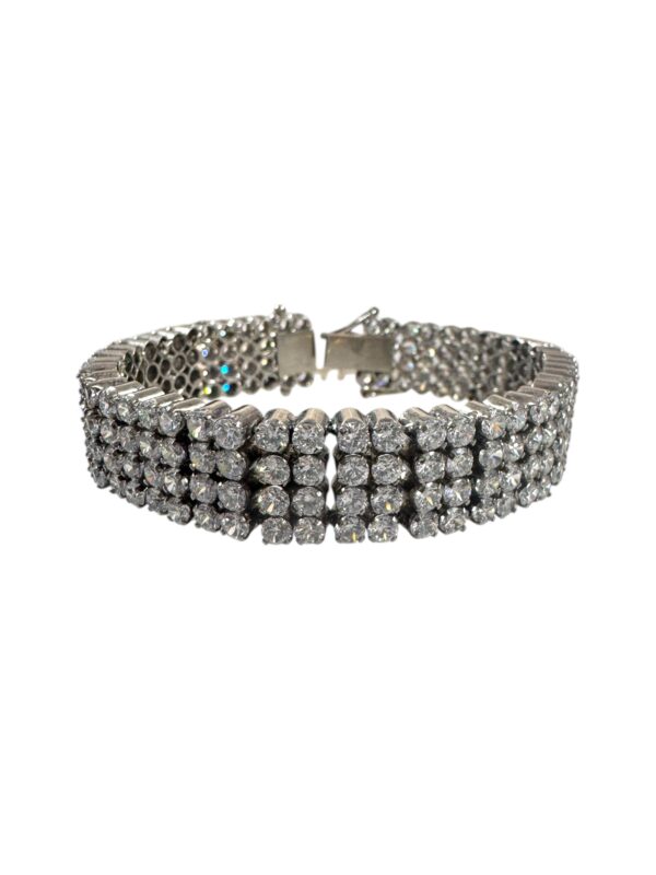 Vintage CZ Tennis Wide Multi Row Silver Bracelet