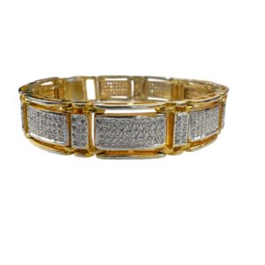 Men’s Sterling Silver CZ Two Tone Iced Out Link Bracelet