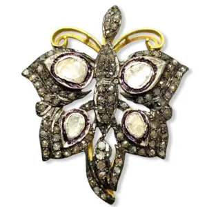 Diamond Butterfly Brooch 925 Silver Gold Plated Pin