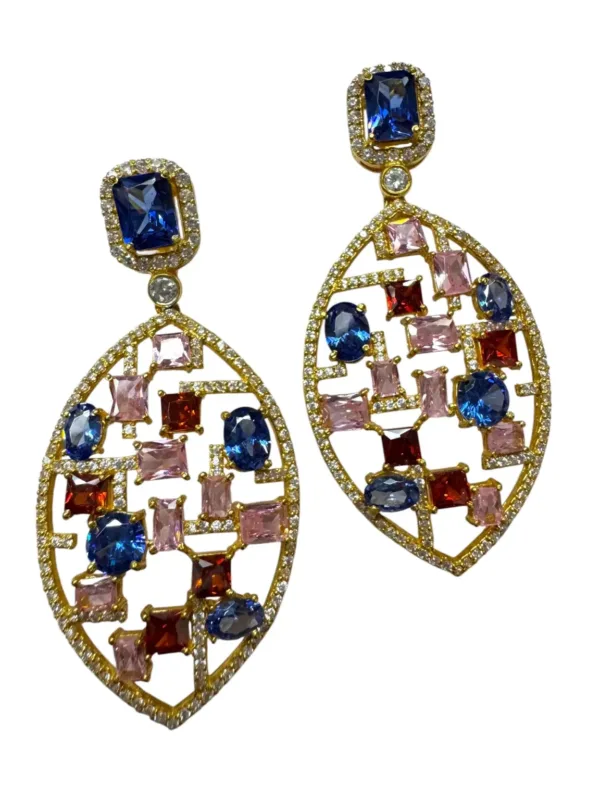 Multi Gemstone Dangle Sapphire Tourmaline Earrings