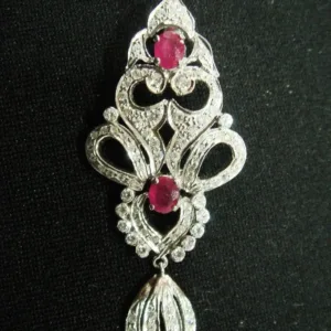 Ruby Diamond Pendant Vintage Dangle Charm Necklace