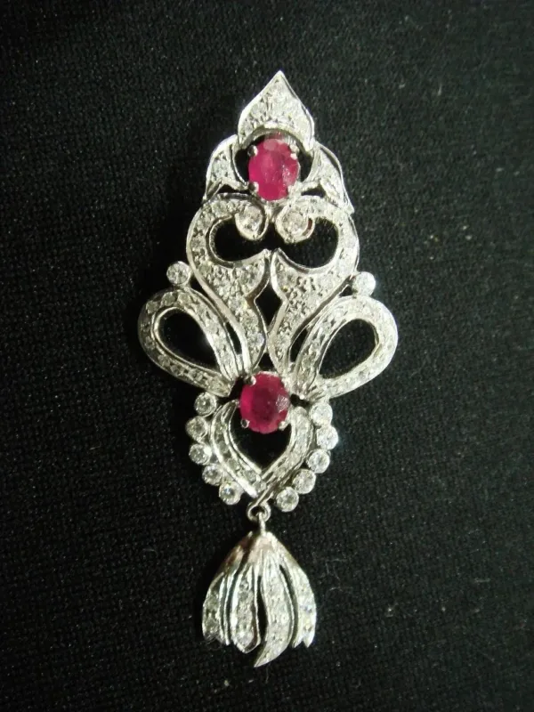 Ruby Diamond Pendant Vintage Dangle Charm Necklace