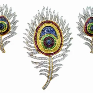 Luxury Peacock Feather Multicolor CZ Gold Plated Brooch Pin