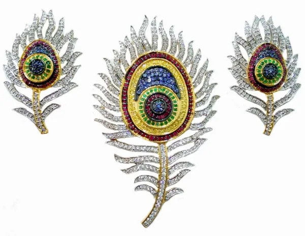 Luxury Peacock Feather Multicolor CZ Gold Plated Brooch Pin