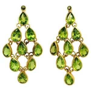 Green Peridot Pear Cut Chandelier Earrings