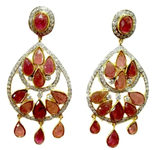 Natural Tourmaline Chandelier Earrings 925 Silver Gold Plated Dangle