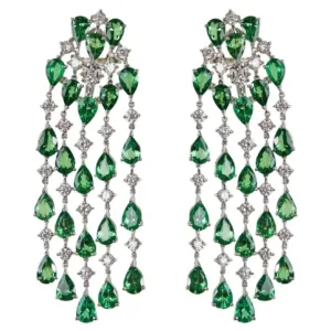 Luxury Green Emerald CZ Chandelier Earrings