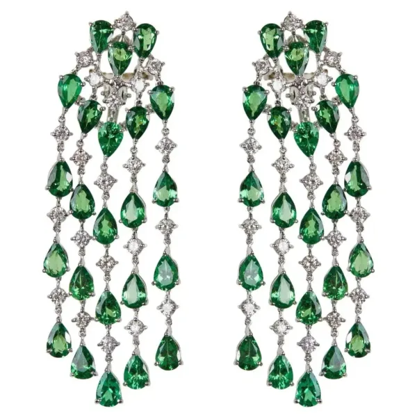 Luxury Green Emerald CZ Chandelier Earrings
