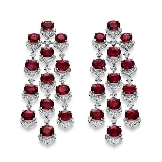 Natural Ruby Chandelier Red Gemstone Earrings