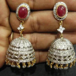 Vintage Ruby CZ Jhumka Earrings Bridal Dangle