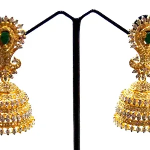 gold-plated-jhumka-green-stone-with-cz-dangle-earrings