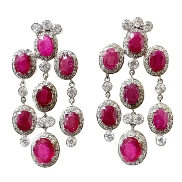 Natural Ruby CZ Silver Plated Dangle Earrings