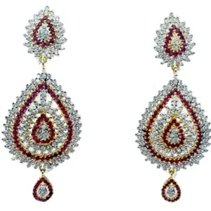 Natural Ruby CZ Gold Plated Teardrop Dangle Earrings