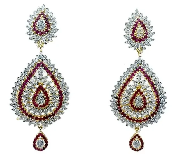 Natural Ruby CZ Gold Plated Teardrop Dangle Earrings