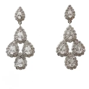 Pear Cut CZ Chandelier 925 Silver Dangle Earrings