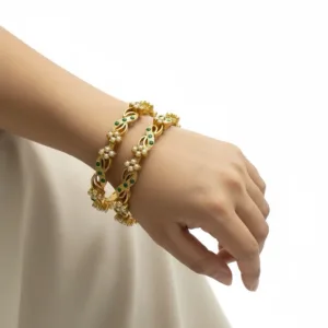 Floral Design Emerald Stone with Pearl Gold Plated Bracelet