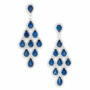 Blue Sapphire Chandelier Drop Earrings 925 Silver Teardrop Halo Bridal