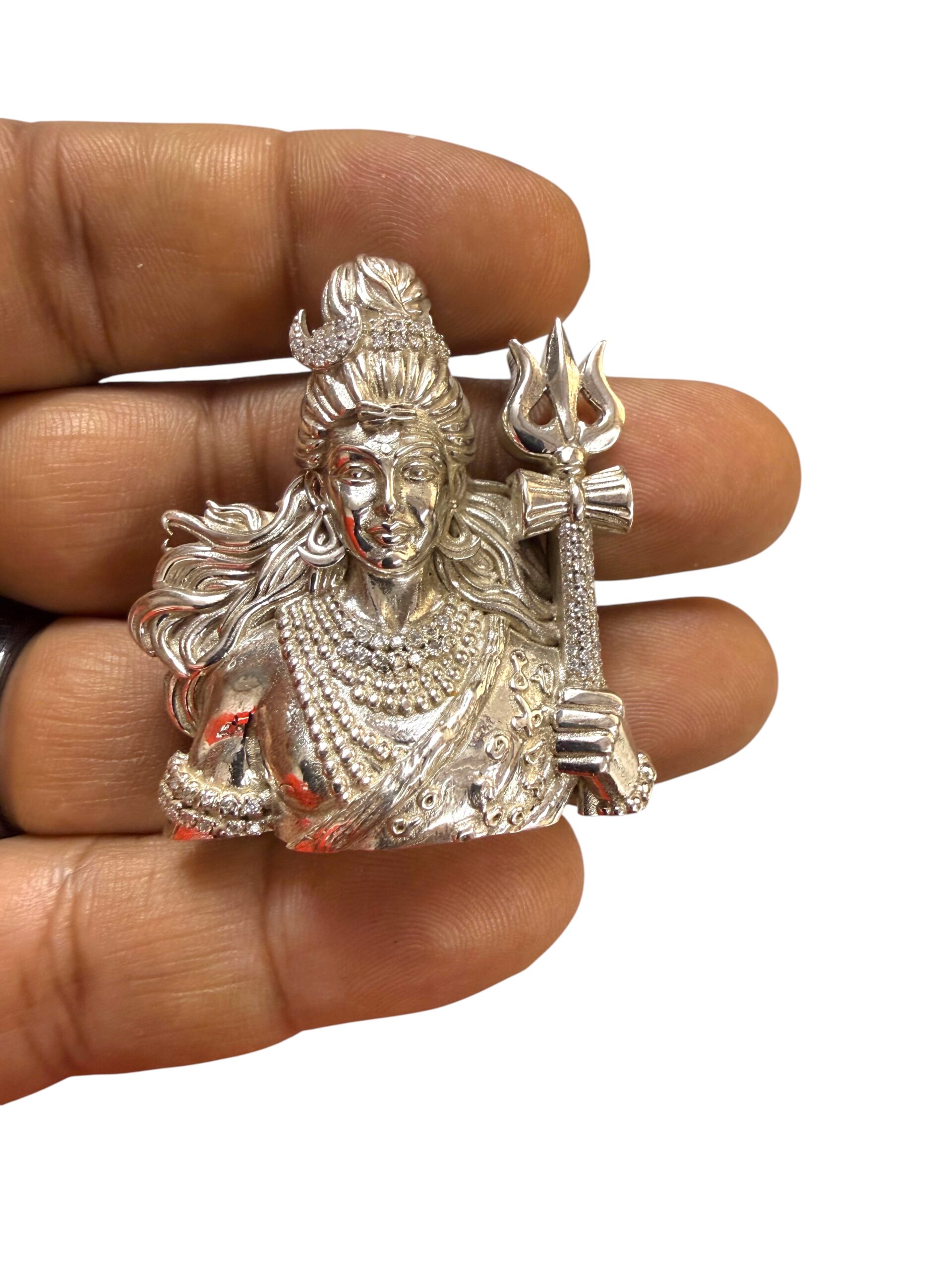 925 Sterling Silver Lord Shiva Trishul Pendant CZ Handmade Religious Jewelry
