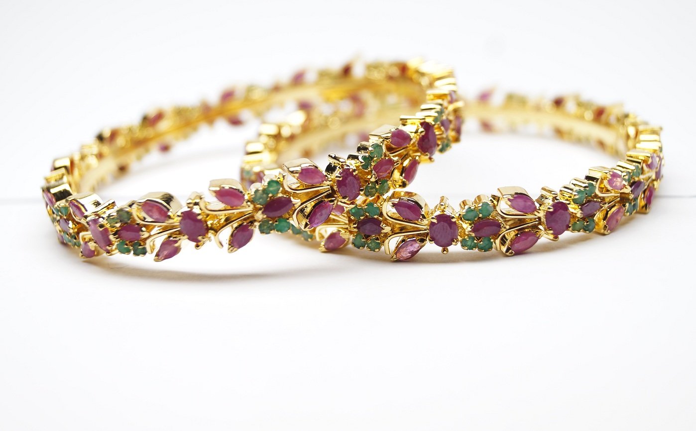 Stunning Traditional Ruby Emerald Designer Bangles Gleam Jewels