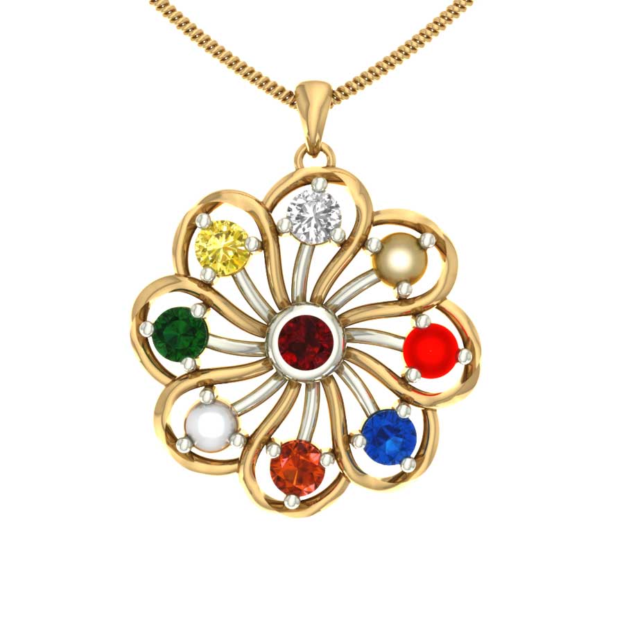 Natural Gemstone Silver Navaratna Pendant Gleam Jewels