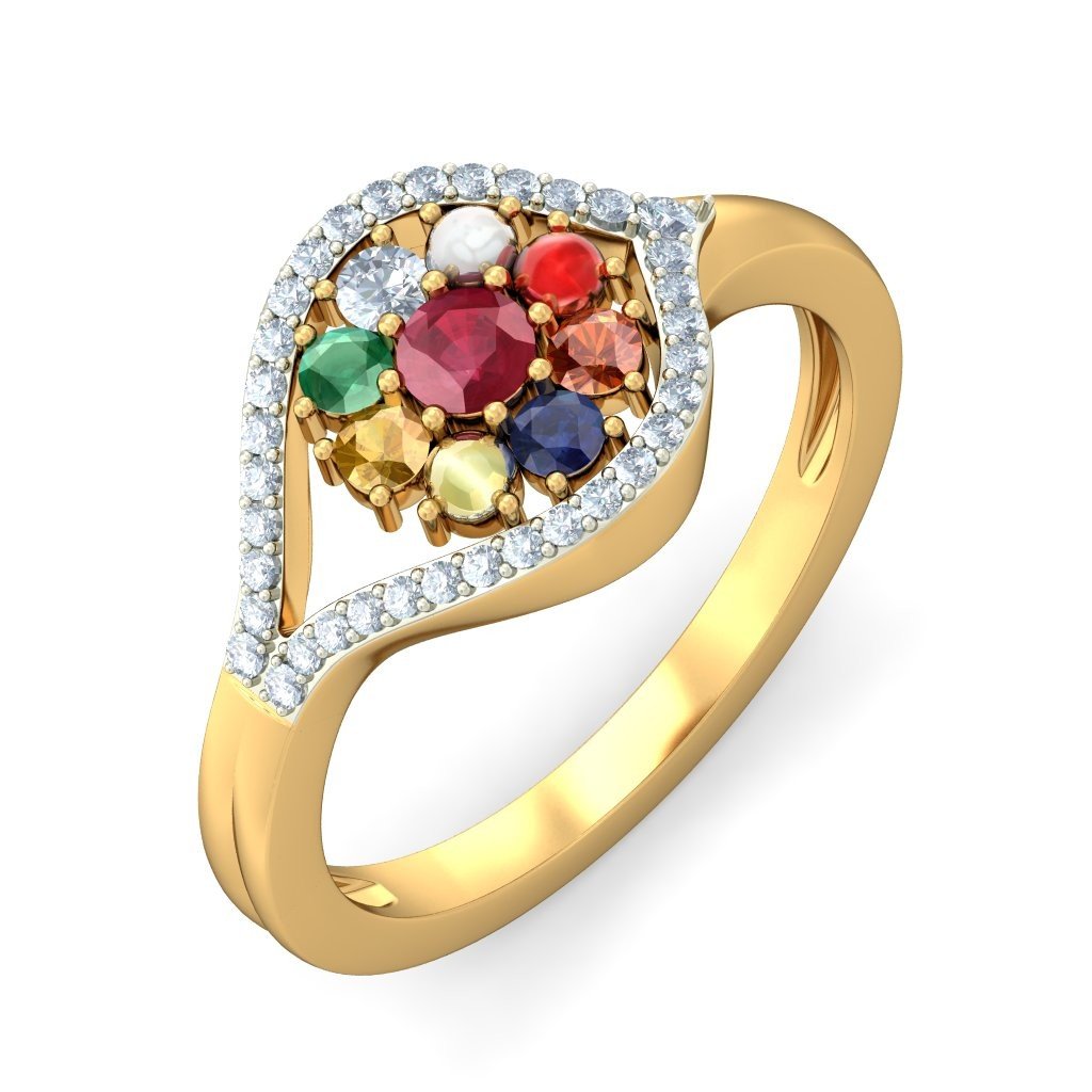 14k Solid Gold Designer Navratna Ring for Women - Gleam Jewels